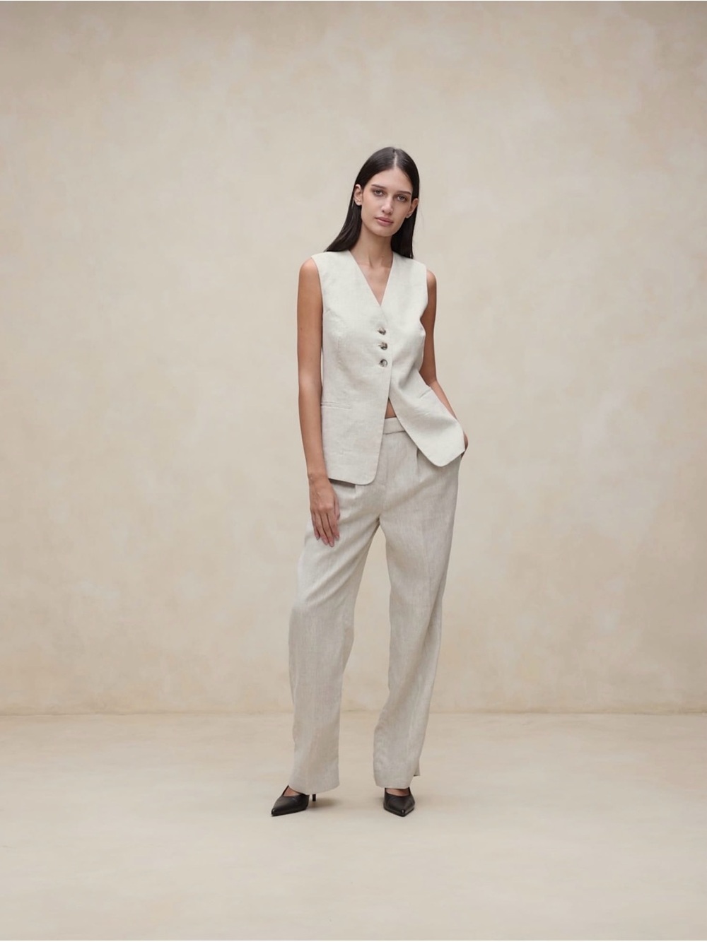 Banana Republic Lina Linen Vest - Natural - 16